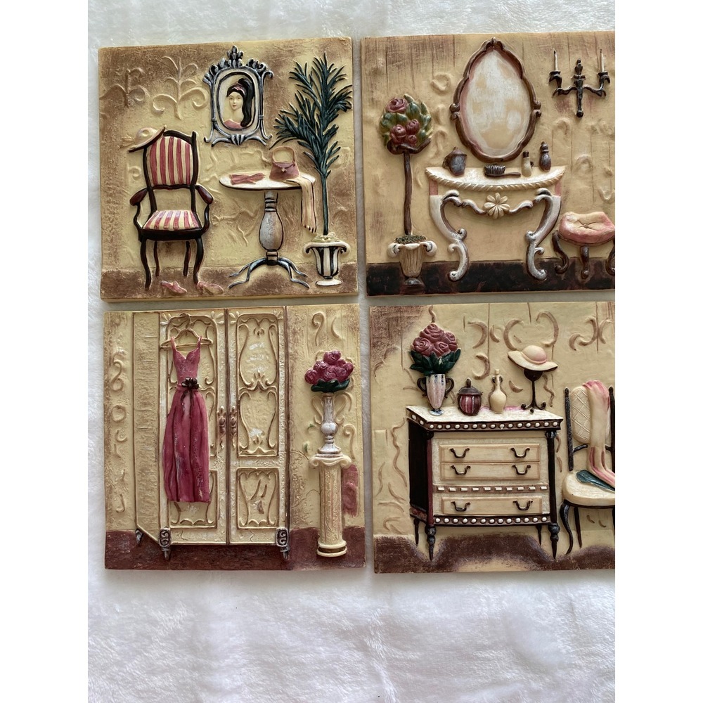 VTG Silvia Vassileva 3D Resin Wall Art Plaques Set of 4 Shabby Chic Vanity
